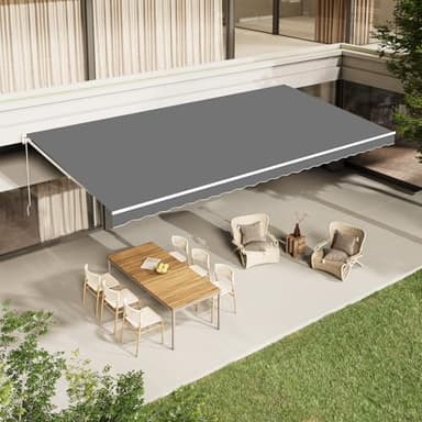 AECOJOY 13'×10' Patio Awning Retractable Awning Sun Shade Awning Cover Outdoor Patio Canopy Sunsetter Deck Awnings with Manual Crank Handle, Grey