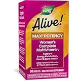 Nature's Way Alive! Max3 Potency Women's Complete Multivitamin, Supports Energy Metabolism, Heart & Bone Health*, with B-Vitamins Including Methylated B12 and Folate, 90 Tablets (Packaging May Vary)