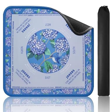 TIASUSAN Blue Mahjong Learning Mat (33” x 33”) with Black Carrying Bag, Anti-Slip, Noise-Reducing Mahjong Mat for Table, Board Games, Tile Games and Cards
