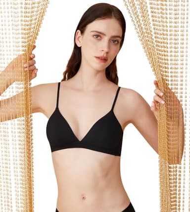 Zoe Jacobs Triangle Bralette, Cotton Bras for Women with Small Chest, Deep V Bra No Underwire, Black Padded Bralettes, Small