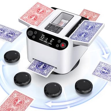 XPAW Automatic Card Shuffler and Dealer 2-in-1, 2 Deck 360° Rotating Dealing Machine for 12 Players, 4 Drawing Remotes, Rechargeable Playing Card Shuffler Machine for UNO, Poker, Phase 10(White)