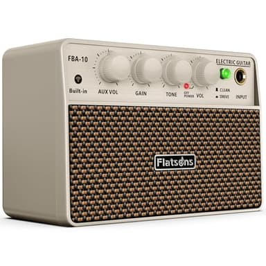 Flatsons FBA-10 Guitar Amp, 10W Mini Electric Guitar Amplifier with Clean/Drive Channel, 6H Work, USB-C Rechargeable, 3.5mm Headphone/AUX, Wireless Portable Amp for Indoor Practice, Travel (White)