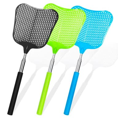 Telescopic Fly Swatter, Hiway 3 Pack Fly Swatter for Indoors Plastic Flyswatter Heavy Duty with Stainless Steel Telescopic Handle