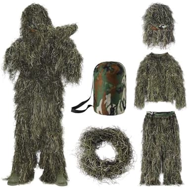 Seeutek 5 in 1 Ghillie Suit - 3D Camouflage Hunting Suits - Jacket, Pants, Hood, Carry Bag for Adults & Youth, M/L/XL/XXL