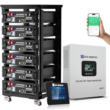 ECO-WORTHY Home Power Station Backup Power,30720Wh LiFePO4 Battery Support Communication、Bluetooth and WiFi,AC 5000W Inverter,Battery Monitor,for Home Backup,Emergency,Solar System Components