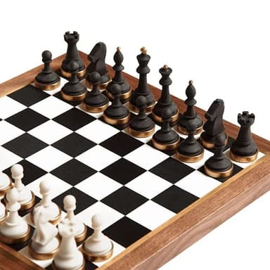 Luxury & Decorative Wooden Chess Set, Walnut Leather Chess Board with Weighted Chess Pieces, Unique Deluxe Wooden Chess Gifts for Board Game Lovers, Handmade Chess Set with Storage