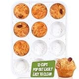 Fimary Muffin Pan - 12 Cups Silicone Muffin Pan Non-Stick Food Grade Silicone Cupcake Pan for Muffins,Tart, BPA Free - Standard Cup Size - Diameter 2.8" Depth 1.2" - 1 Piece Cream with Rainbow Dots