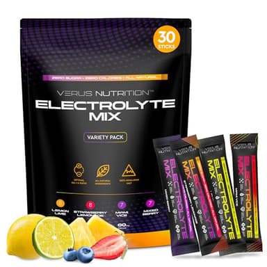 VERUS NUTRITION Electrolytes Hydration Sticks No Sugar - Zero Calorie Variety Pack | Sugar Free Electrolytes for Keto & Vegan | Natural Ingredients Electrolyte Mix for Energy Boost, 30 Servings