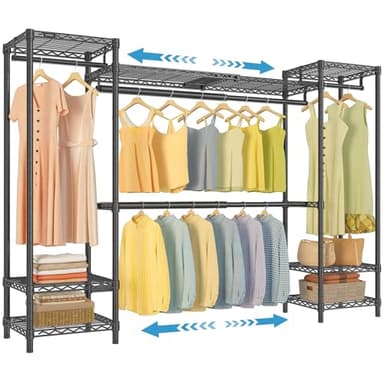 VIPEK X30 Expandable Clothes Rack Adjustable from 5' to 6'11", 950lbs Capacity Heavy Duty Portable Closet Wardrobe with 4 Hanger Rods & 7 Wire Shelves, Metal Closet System for Reach-in Closet, Black