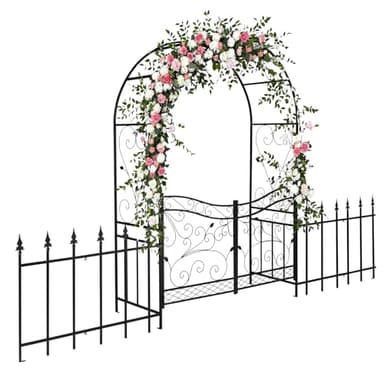 VINGLI Garden Arbor Arch, Wedding Arch Archway for Ceremony Party, Trellis for Plant Climbing, Christmas Decorations Pergola for Backyard, Lawn, Patio, Yard (Arbor with Gate and Fence)