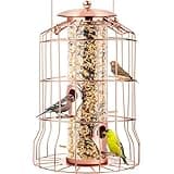 Gray Bunny Squirrel Proof Bird Feeders for Outdoors Hanging (Rose) Metal Bird Feeder Squirrel Proof, Seed Birdfeeder, 4 Ports, Chew-Proof Weather Resistant Outside Backyard Birding Watching Gifts