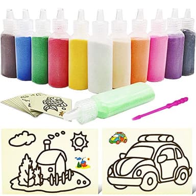 Zddaoole 32 PCS Art Sand Kit - 12 Color Scenic Sand With 20 Sheets Sand Art Painting Cards Set, DIY Arts and Crafts, 1.25oz Bottles