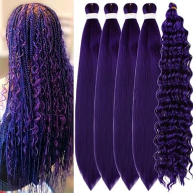 Gozill Purple Boho Braiding Hair Pre stretched Curly Deep Wave Crochet Boho Braids Prestretched Braiding Hair Extensions Synthetic Ez Braid Knotless