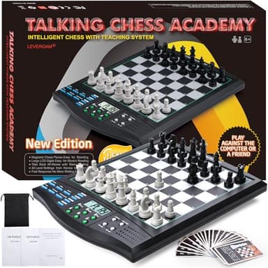 LEVEROAM Talking Chess Academy with Voice Teaching System, Electronic Chess Set with Strong Magnetic Pieces, Electronic Chess Board with Rating ELO 2000, Smart Chess Board Great for Brain Training