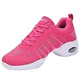 Jazz Shoes Women Lace-up Zumba Shoes Split-Sole Air Cushion Breathable Mesh Modern Sneakers Platform Dancing Shoes for Jazz Zumba Ballet Folk Pink 36