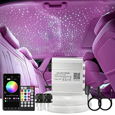 AKEPO Upgraded Car Home APP Twinkle Fiber Optic Lights Kit, Dual Head 16W 900 Strands of 0.03in/0.75mm 9.8ft/3m Optical Fiber Cable Music Activated Starlight Headliner Kits with Remote