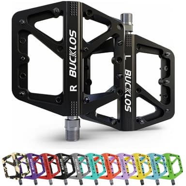 BUCKLOS Mountain Bike Pedals MTB Pedals Flat, Bicycle Road Bike Adult Large Platform Pedal with Non-Slip Grips for Gravel/Ebike/Hybrid Bikes/Beach Cruiser(9/16 Nylon Black)