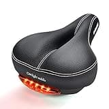 DAWAY C99 Men Women Bike Seat - Comfortable Memory Foam Padded Bicycle Saddle with Taillight, Waterproof Wide Leather Cushion, Dual Spring Suspension, Shock Absorbing, Fits Road, MTB, Exercise Bikes﻿