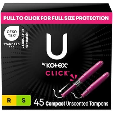 U by Kotex Click Compact Multipack Tampons, Regular/Super Absorbency, Unscented, 45 Count