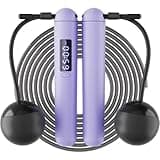 Cordless Jump Rope with Counter - 2 In 1 Tangle-Free Ropeless Jump Ropes with Large Ball-Weighted, Adjustable Rechargeable Skipping Rope with LED Display, for Men Women Fitness and Workout Purple