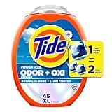 Tide Ultra OXI Power PODS with Odor Eliminators Laundry Detergent Pacs, For Visible and Invisible Dirt, 45 Count, Tide PODS Laundry Detergent, Laundry Pacs