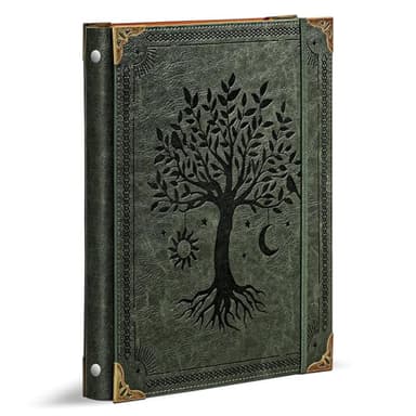 Ovesmusl Leather 3 Ring Binder Fits 8.5"x11" Letter Size Paper, 1 Inch Round Ring Binder Holds 200 Sheets, Notebook Cover Loose Leaf Organizer, Green Tree