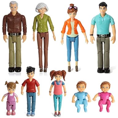 Beverly Hills Sweet Li’l Family Bendable Doll House Figurines Set of 9 - Grandpa, Grandma, Mom, Dad, Sister, Brother, Toddler, Twin Boy & Girl