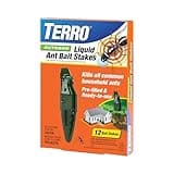 TERRO T1813B Outdoor Ready-to-Use Liquid Ant Bait Stake Killer Trap - Kills Common Household Ants 12 Stakes