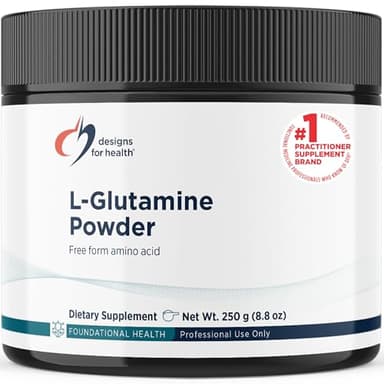 Designs for Health Vegetarian L Glutamine Powder - Pure 3000mg Amino Acid Supplement - Promotes Muscle Recovery, Gut + Immune Support - Non-GMO Gluten Free Drink Add-in (83 Servings / 250g)