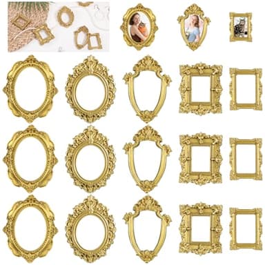 Xyembu 15 Pcs Vintage Resin Picture Frame Tiny Antique Photo Resin Oval Frame Oval Rectangle Wall Hanging for Table Top DIY Jewelry Display Photography Photo Party Hotel Decor(Bronze)