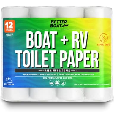 RV Toilet Paper 12 Rolls (500 Sheets Each) - Rapid Dissolving 2-Ply, Septic Safe for Camper & Marine, Individually Wrapped Camping Tissue - Better Boat