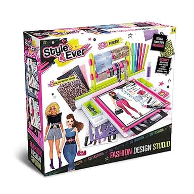 Canal Toys Style 4 Ever Fashion Design Studio, Design Your own Fashions, Design Sheets with Stencils, Stickers, and Fabrics, Add Colors, Patterns, and Textures, All Organized in The Stylish Studio