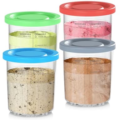 24OZ Containers Replacement for Ninja Creami Deluxe pints 4 Pack, Compatible with NC500 Series 11-in-1 Ice Cream Makers, Extra Delux Pint Containers, XL Family Size Cups,Dishwasher Safe, Leak Proof