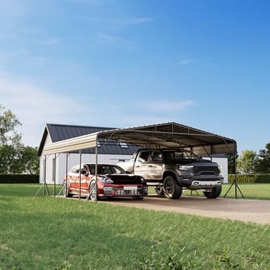 20x20 FT Heavy Duty Metal Carport Kit, Waterproof Windproof Aluminum Car Ports with Steel Shelter Frame Cover for 2 Car or Boats, Easy Assembly Tractor/Car Storage