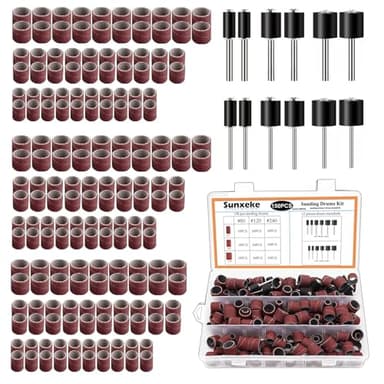 Sunxeke Sanding Drum Set for Dremel Rotary Tools-Includes 138 Aluminum Oxide Sanding Sleeves for Drum Sanders (80,120,240 Grit) and 12 Drum Mandrels-Sanding Bits Tool Accessories with Box