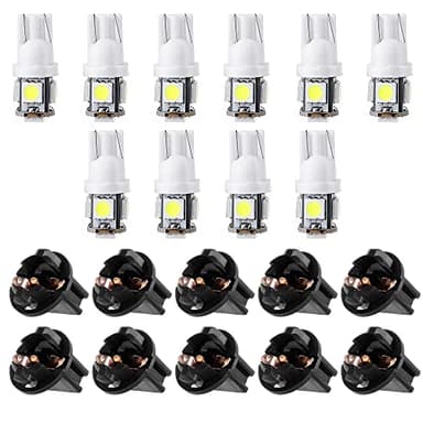 cciyu (10) T10 5-5050-SMD PC194 LED Bulb Instrument Panel Cluster Dash Light Twist Lock Socket (white)