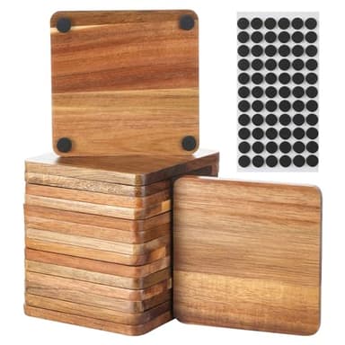 Yaoyiizy 16 Pcs Unfinished Wood Coasters, 4 Inch Square Acacia Wooden Coasters with Non-Slip, for DIY Architectural Models Drawing Painting Wood Engraving