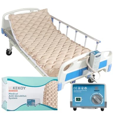 Kekoy Alternating Air Pressure Mattress Pad, Bed Sore Prevention, Hospital Topper for Bedridden Patients, 130 Air Cells, Adjustable Whisper Quiet Pump, Waterproof Cover, Inflated 75"x35" – Beige