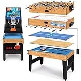 SereneLife 48" 6-in-1 Multi Game Table, Full-Size Indoor and Outdoor Arcade Sports Table with Pool, Air Hockey, Foosball, Basketball, Table Tennis, Dining Table, for Family, Kids, Adults