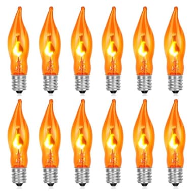 Halloween Flickering Light Bulbs 12 Pack Orange Flicker Flame Light Bulb, Flicker Candle Light Bulbs Dancing a Flame Effect for Chandelier Candle Christmas Halloween Decor, E12 Candelabra Base, 1 Watt