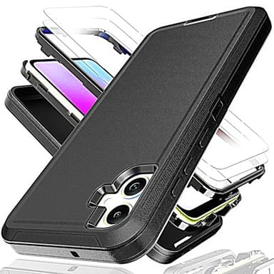 KaiMai for Galaxy A05 Case with Explosion-Proof Film[2 Pack],3 in 1 Shockproof TPU Hard PC Bumper Drop-Proof Shell for Samsung Galaxy A05 Black