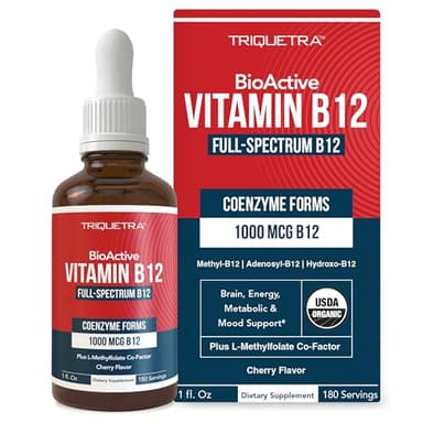 BioActive Vitamin B12 1000 mcg | Contains 3 BioActive Forms B12 Plus Methylfolate Cofactor - Methyl B12, Adenosyl B12 & Hydroxy B12 | Sublingual Form, Cherry Flavor, Organic, Vegan (180 Servings)