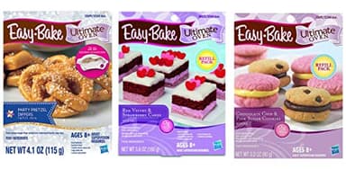 InterC Set of 3 Easy-Bake Oven Mix Refills one Each: Party Pretzel Dippers, Red Velvet and Strawberry Cakes, Chocolate Chip and Sugar Cookies