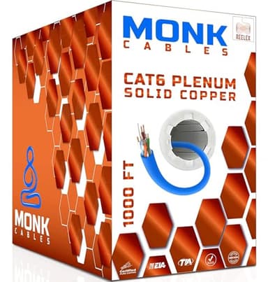 MONK CABLES | CAT6 Plenum Cable 1000ft | 100% Pure Copper | UTP, 23AWG, 550MHz | DSX-8000 Certified | Most Certified Cable of The Whole Market (Blue)