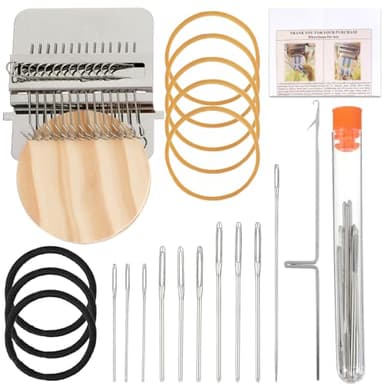 Mini Loom Machine Kit, Wooden Weaving Tool with Stainless Steel Needles, Loom Type Weave Tool for Beginners Quickly Mending Jeans Mending Socks Clothes