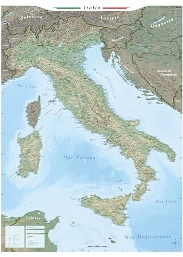Large map of Italy with full lamination (wall map) 39 x 55 inches, Italian regions