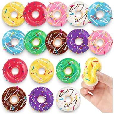 Rainbow Donut Stress Ball Artificial Donuts Stress Relief Ball Foam Mini Donut for Donut Party Favors Birthday Party Shop Decoration （8 Colors 16pcs）