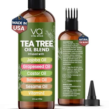 VITAL AFFAIR Tea Tree Oil For Hair With Jojoba, Castor, Batana Oil - Tea Tree Hair And Scalp Treatment - Hair Oil For Dandruff - Helps Strengthen, Volumize & Promotes Hair Growth - 6 Fl Oz