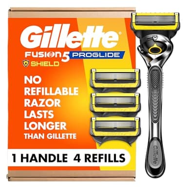 Gillette ProGlide Shield Men's Razor, 5 Bladed Razor, with Precision Trimmer, Comfortglide Lubrication, Glide and Comfort, Handle + 4 Blade Refills, Holiday Gifts for Men