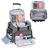 CURMIO Rolling Teacher Bag, Rolling Cart for Teachers with Wheels, Large Teacher Tote Bag for Women, Gray(Patented Design)